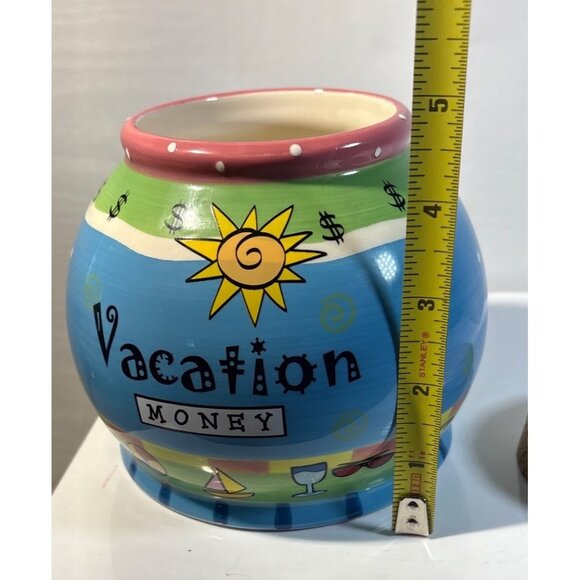 Vacation Money Ceramic Jar With Cork Lid Bella Casa By Ganz 5" Tall - Picture 7 of 7